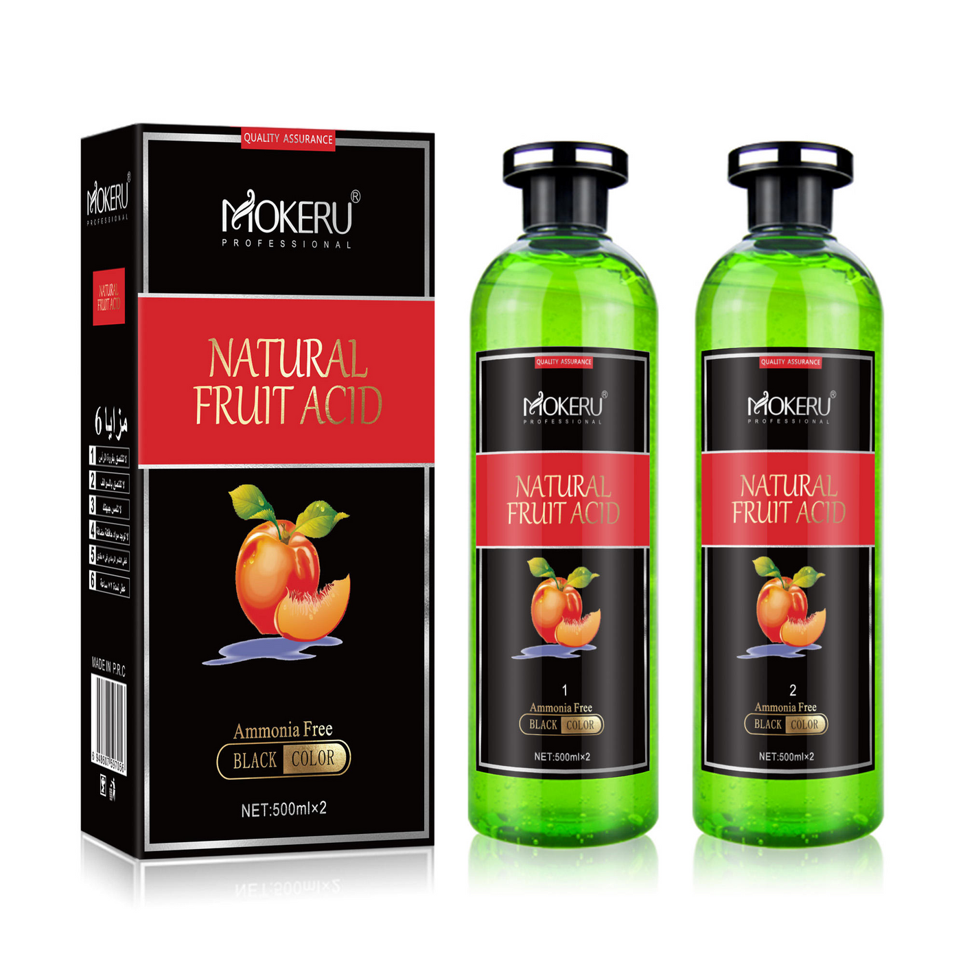 Mokeru Professional Natural Fruit Acid Hair Dye - 500ml × 2 Pcs (Black)