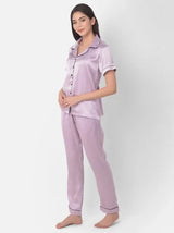 Women's Korean Fashion Silk Pajamas 2 Pcs Set - E8089