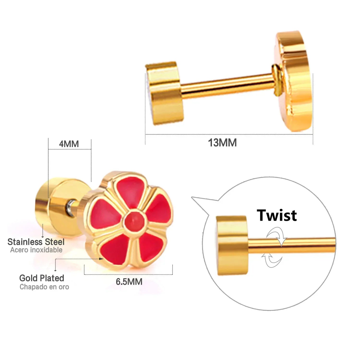 Golden Stainless Steel Stud Earings - 109
