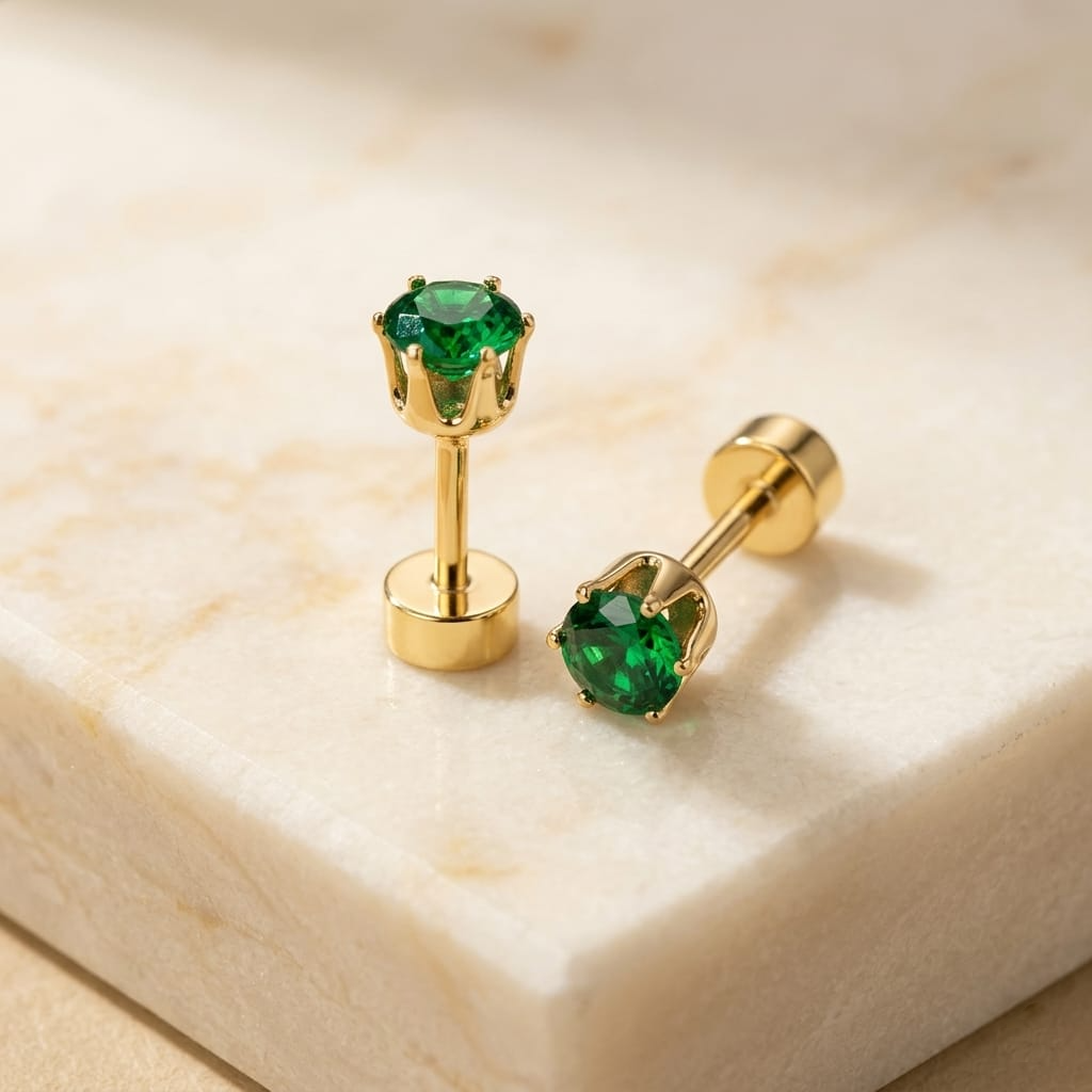 Golden Stainless Steel Stud Earings - 099