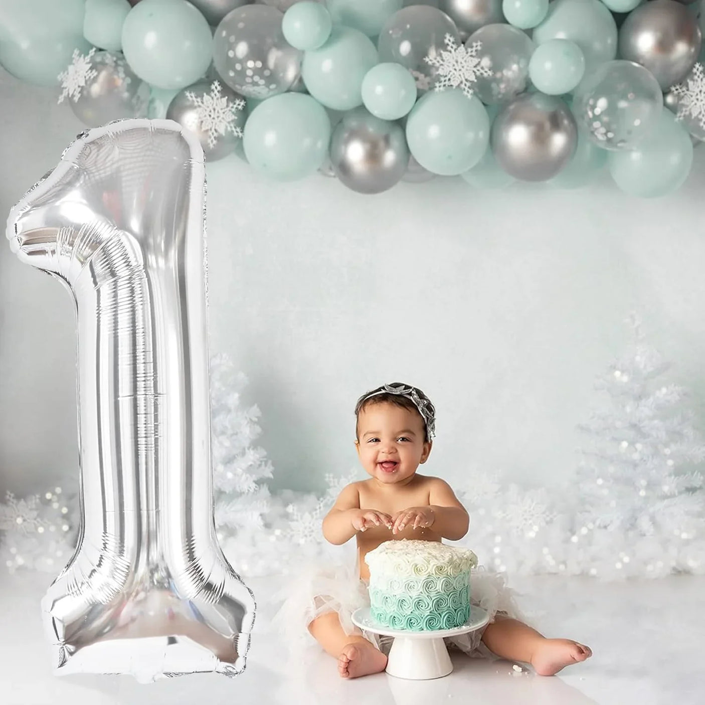 Birthday Decoration Silver Foil Balloon Number 1 - 42Cm