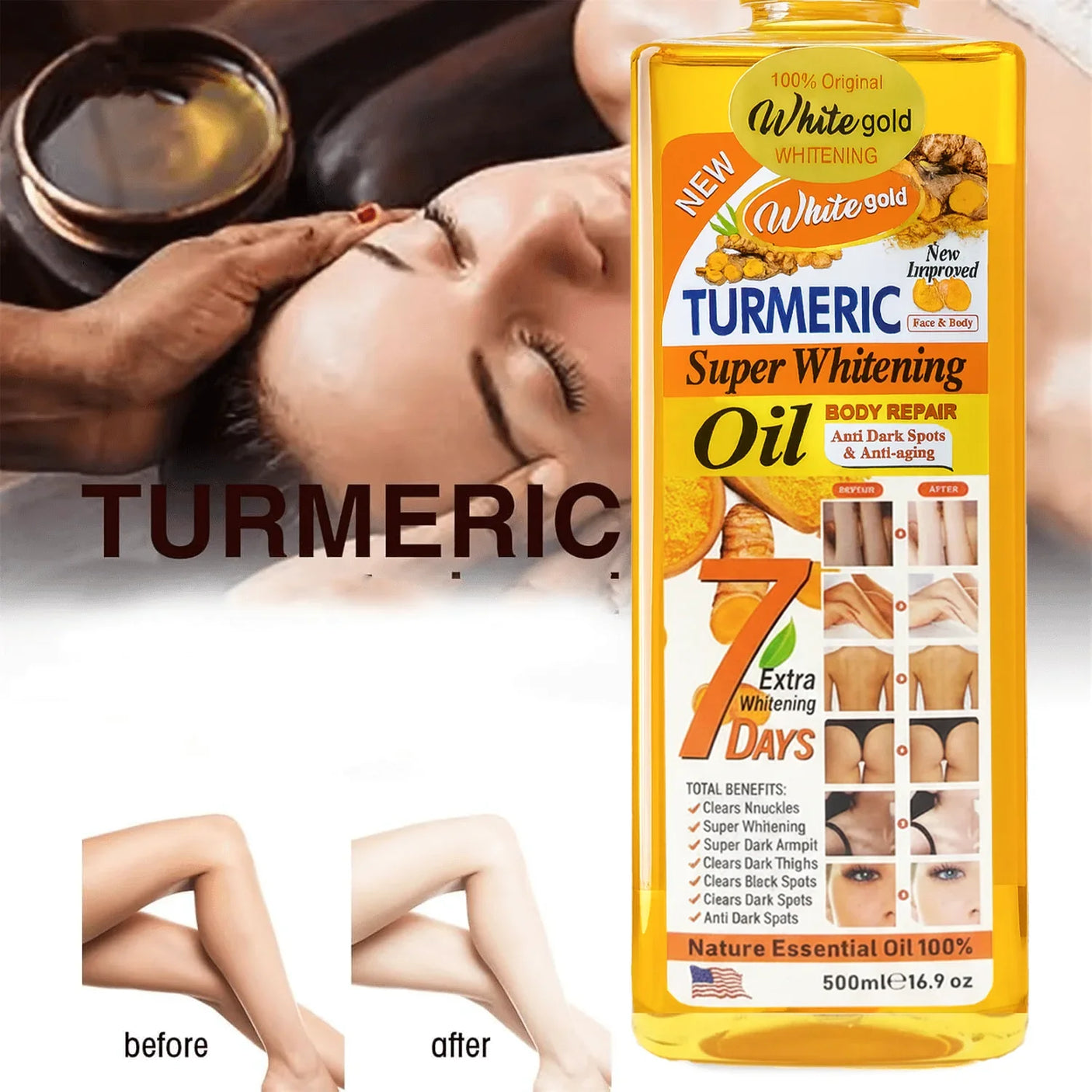 White Gold Turmeric Super Brightening Body Repair Oil - 500ml