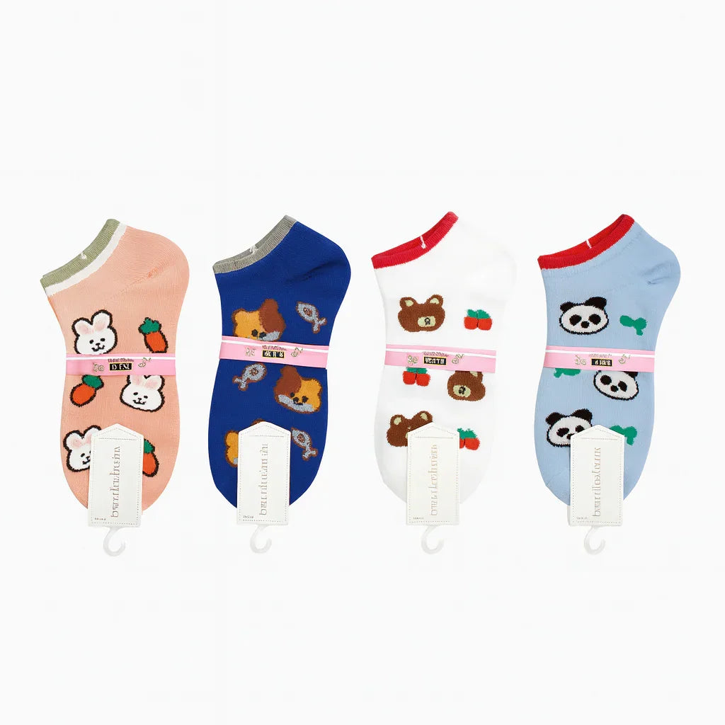 Sweet Cartoon Ankle Socks - 3 Pairs (D-0794)