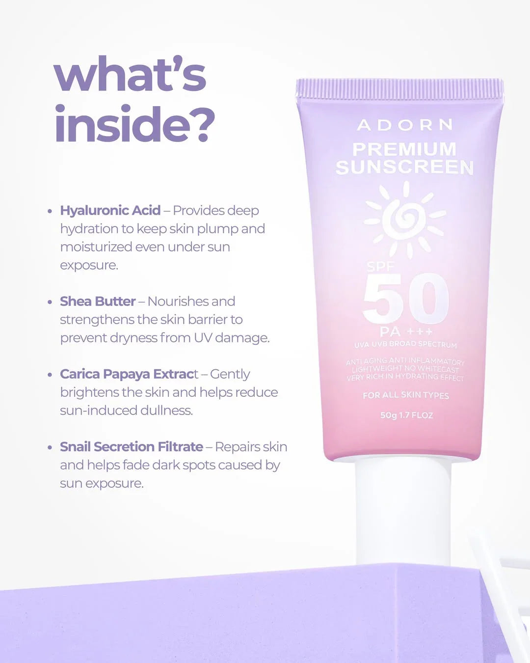Adorn Premium Sunscreen SPF 50 PA+++ - 50g