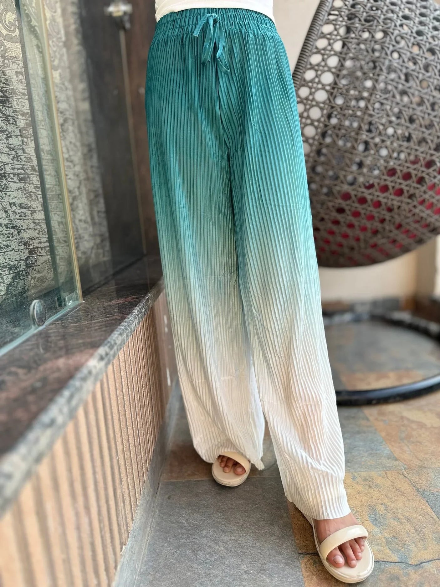 Women Casual Double Color Wide Leg Pants Z-120