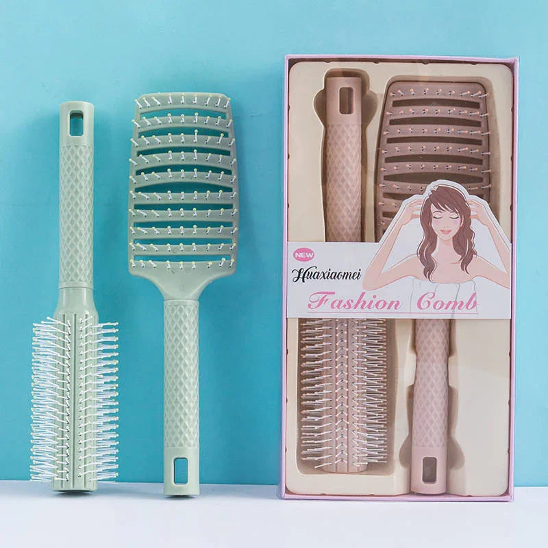 Large Curved & Anti-Static Scalp Massage Comb - 2Pcs Set