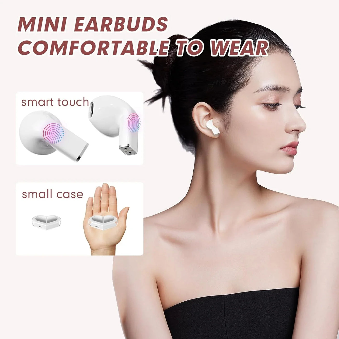 Love Heart Design Wireless Earbuds - 01