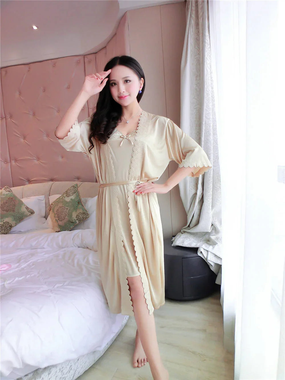Women's Soft Satin Robe Nightdress (CHASE)
