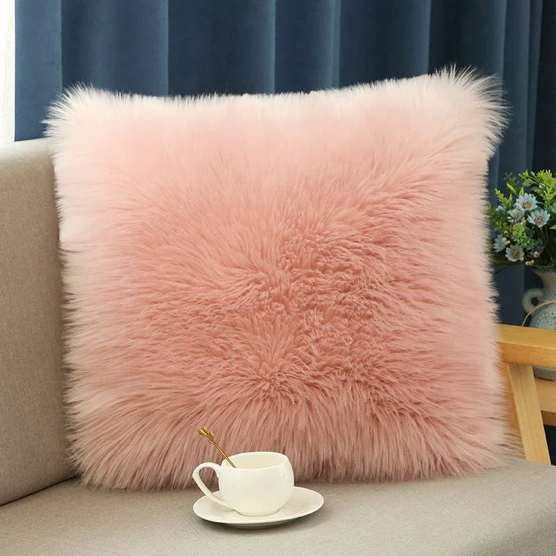 Solid Soft Plush Square Fuzzy Cushion K-66