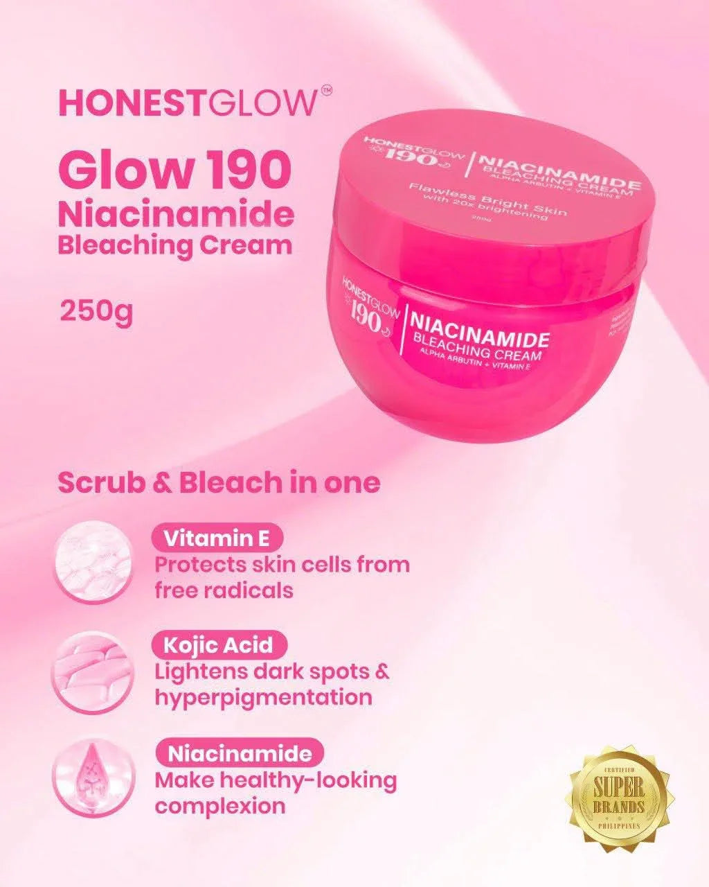 Honest Glow Niacinamide Bleaching Cream - 250g