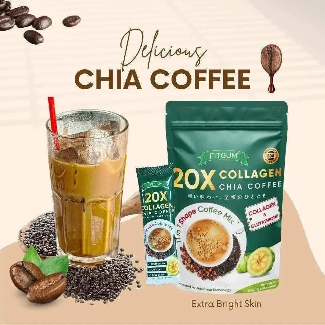 Fitgum Collagen Chia Coffee Mix - 12g x 10 Sachets