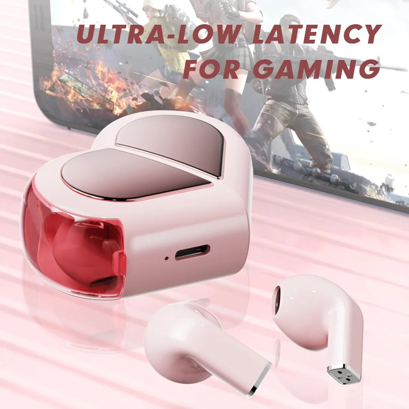 Love Heart Design Wireless Earbuds - 01