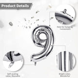 Birthday Decoration Silver Foil Balloon Number 9 - 40Cm