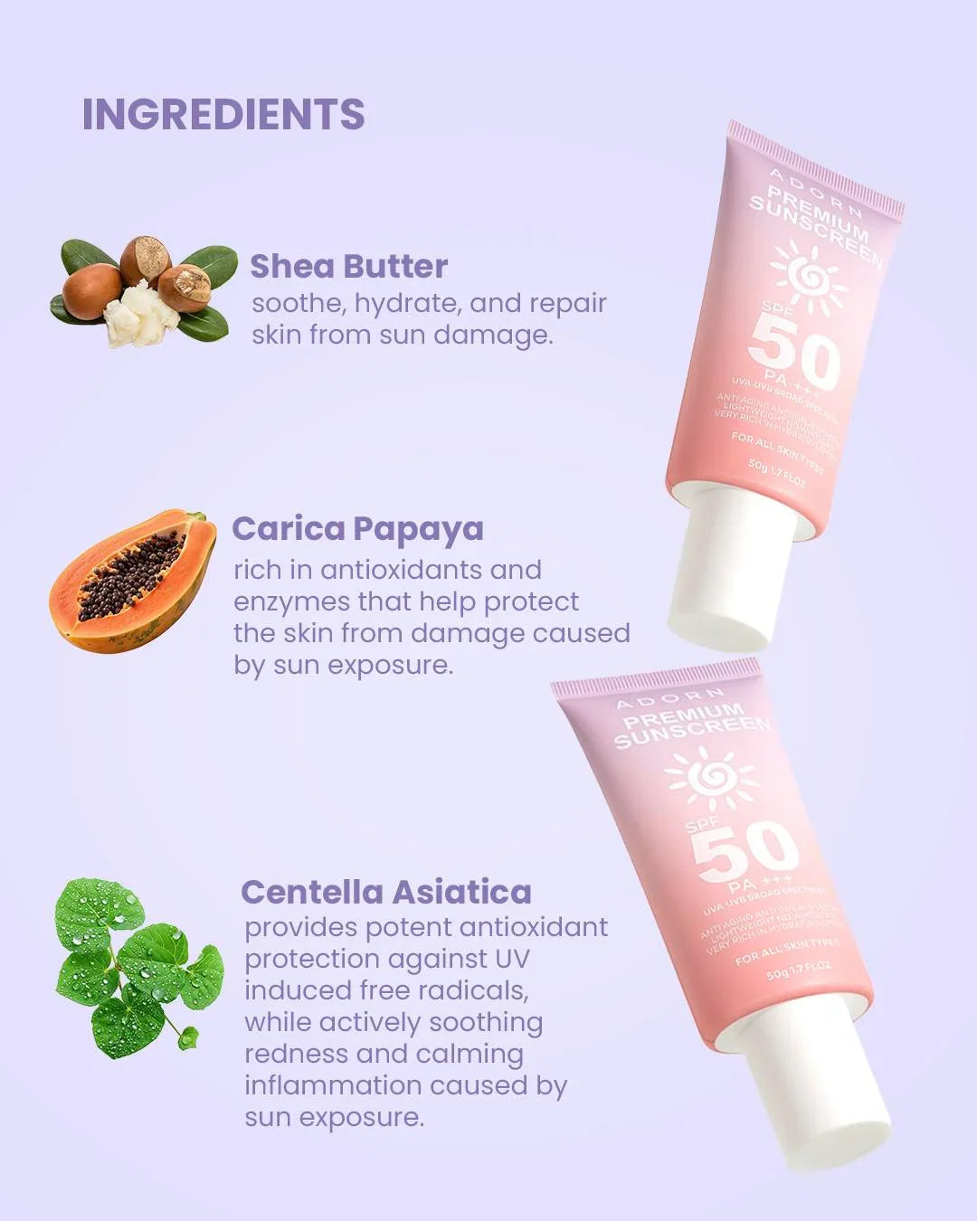 Adorn Premium Sunscreen SPF 50 PA+++ - 50g