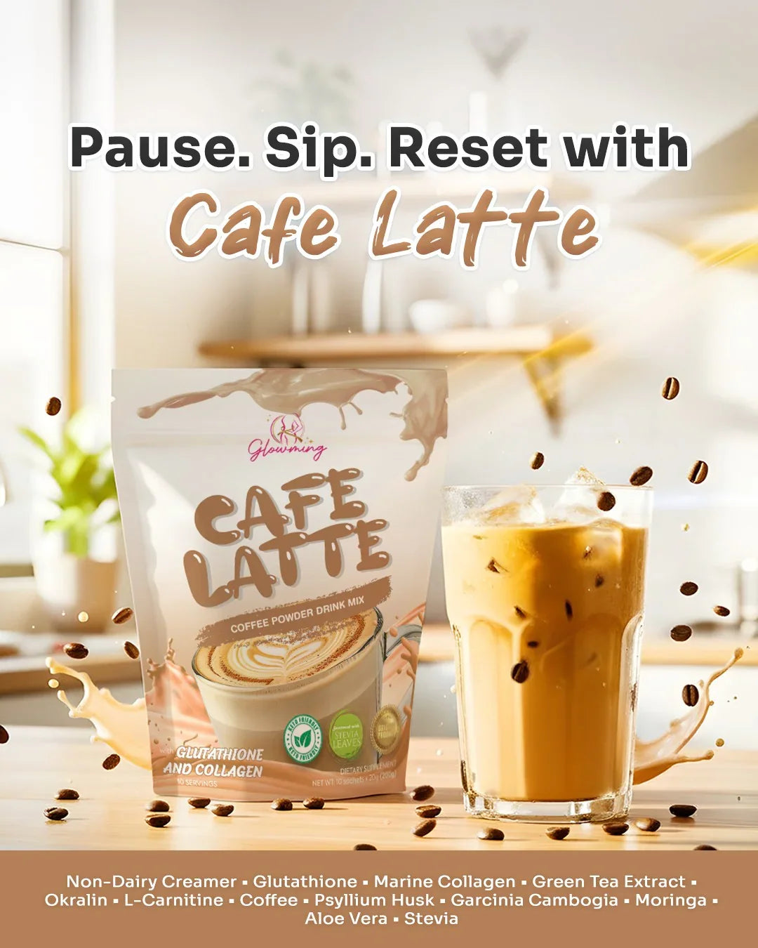 Glowming Cafe Latte Coffee Powder Drink Mix