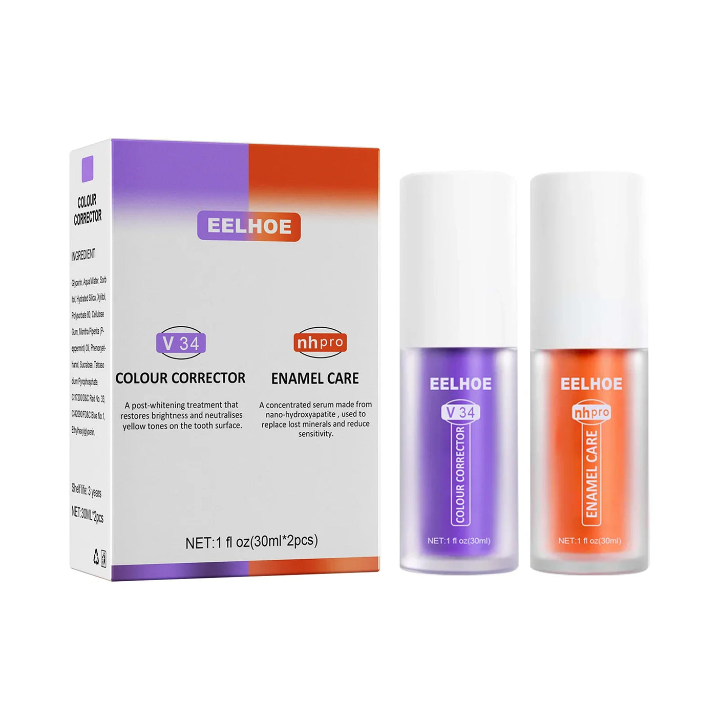 مصحح الألوان EELHOE V34 مصحح اللون + طقم العناية بالمينا NH pro Enamel Care - 30 مل × 2 قطعة