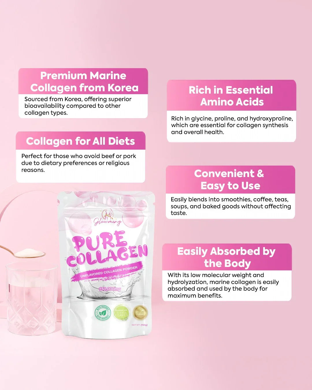 Glowming Unflavored Pure Collagen Powder - 150g
