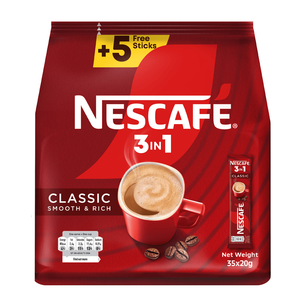 Nescafe 3 In1 Instant Coffee Mix Sachet 20g x 35 Pieces