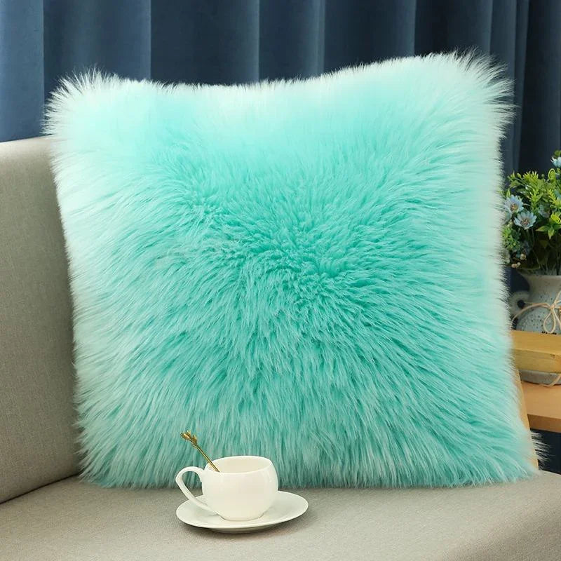 Solid Soft Plush Square Fuzzy Cushion K-66
