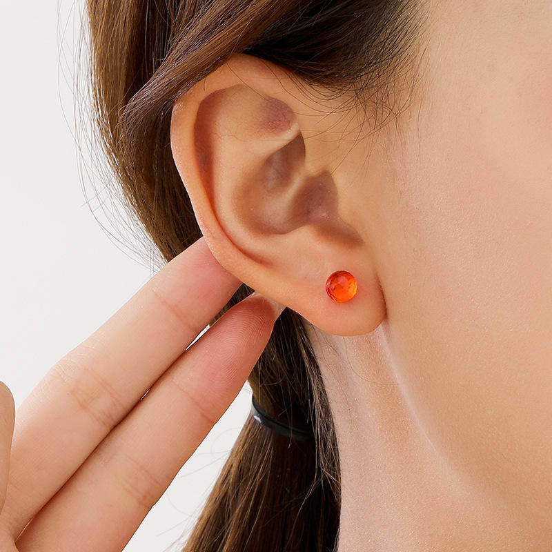 Golden Stainless Steel Colorful Zircon Stud Earrings - 123