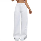Women's Stylish Casual Wide Leg White Denim Pants - 8811#