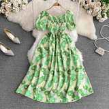 Romantic Floral Elegant Puff Sleeve Korean Dress - DOU13