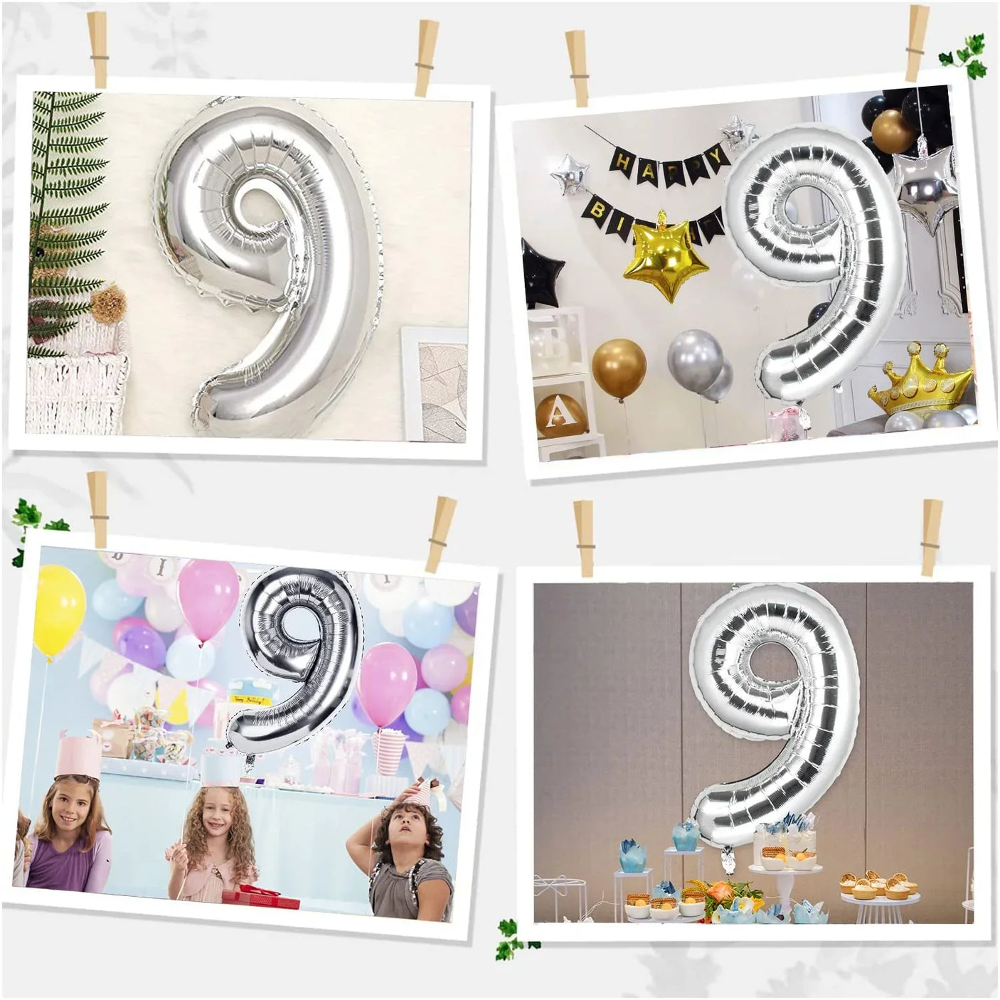 Birthday Decoration Silver Foil Balloon Number 9 - 40Cm