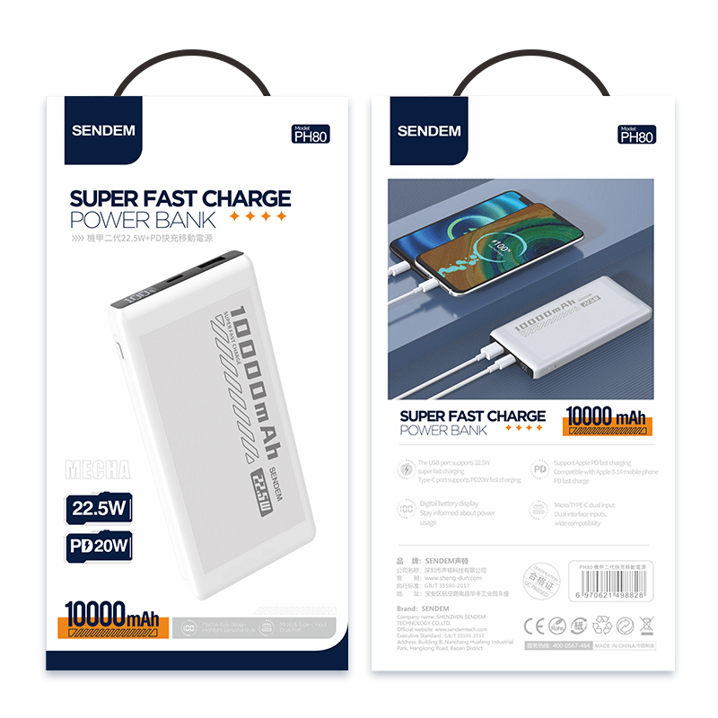 Sendem Super Fast Charge 22.5W Power Bank 10000mAh - PH80