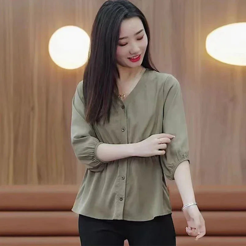 Women's V Neck Casual Fashion Top - 013