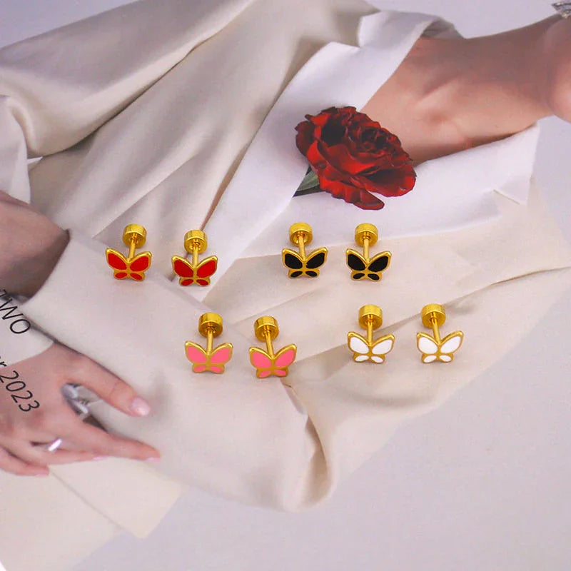 Golden Stainless Steel Butterfly Stud Earrings - 120