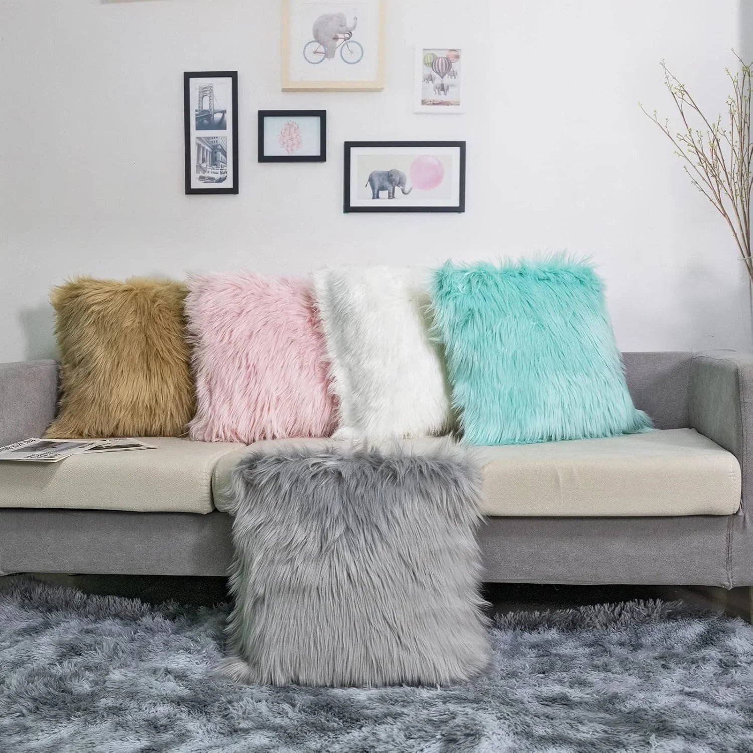 Solid Soft Plush Square Fuzzy Cushion K-66