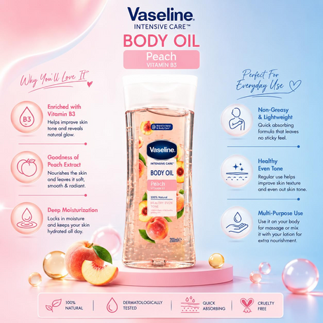 Vaseline Peach Vitamin B3 Body Oil - 200ml