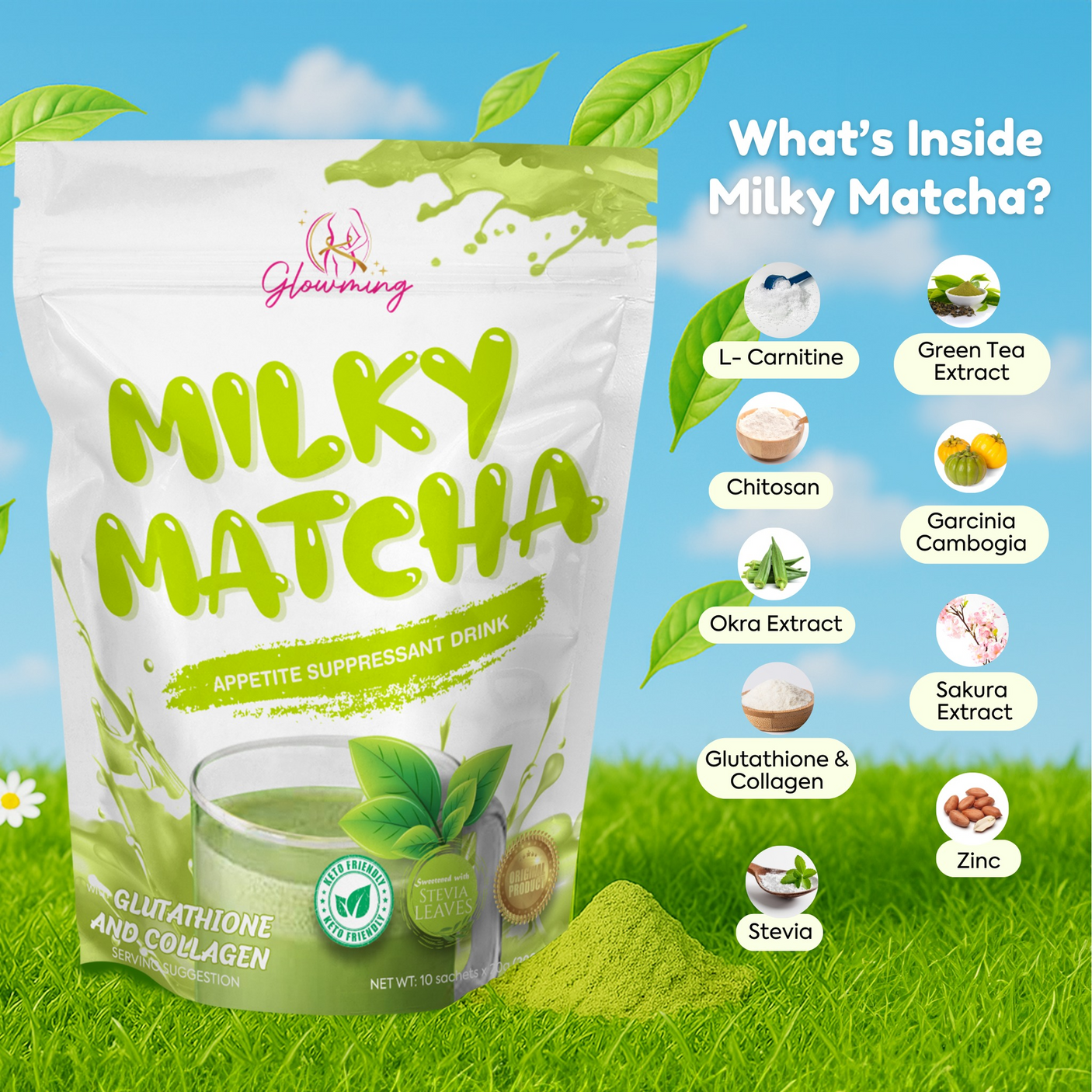 Glowming Milky Matcha Appetite Suppressant Drink - 10 Sachets × 20g
