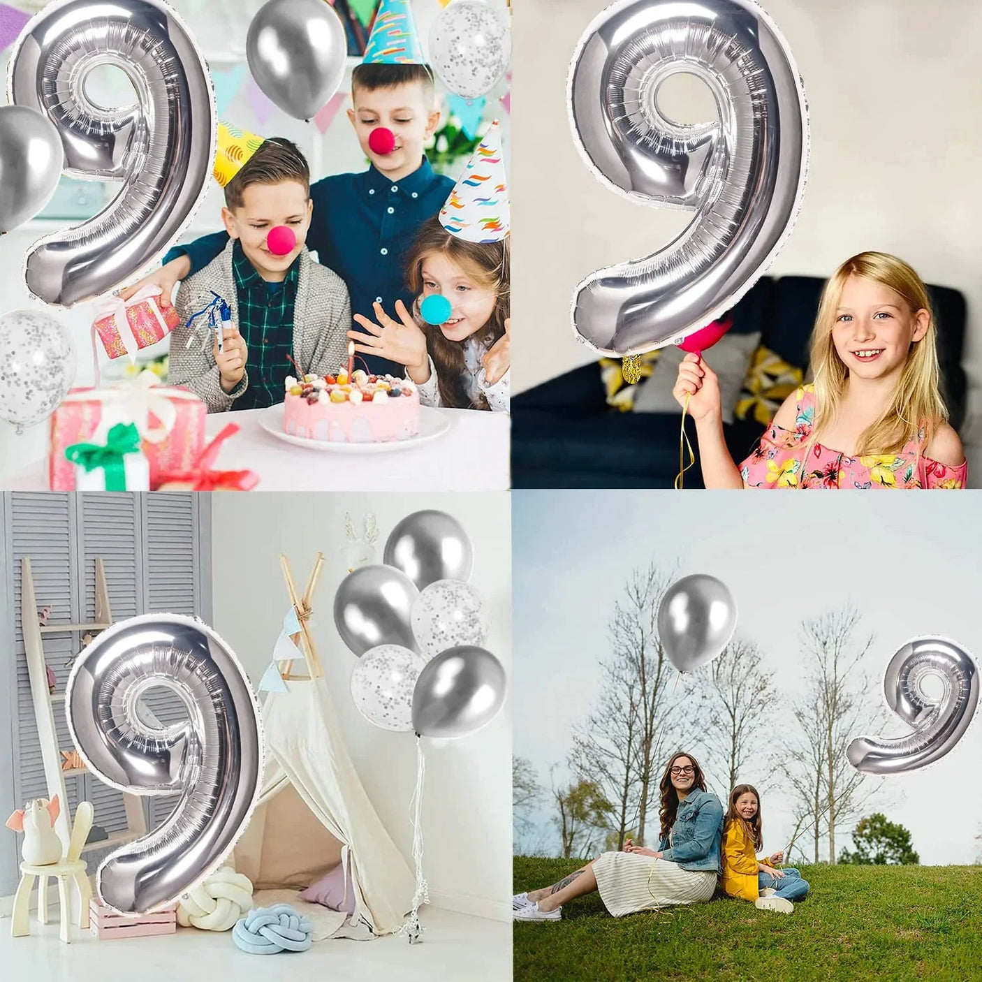 Birthday Decoration Silver Foil Balloon Number 9 - 40Cm