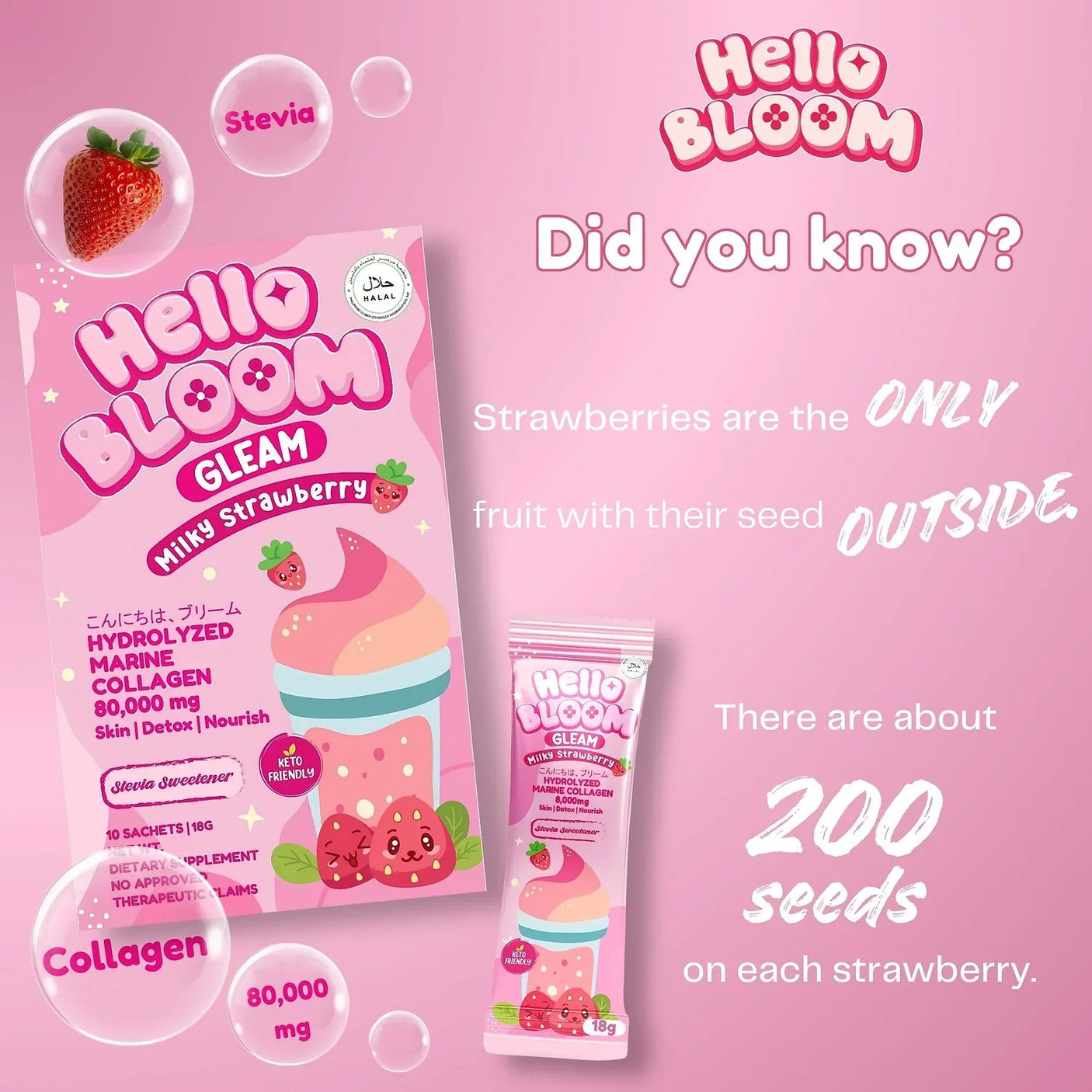 Hello Bloom Gleam Milky Strawberry Juice Drink - 10s × 18g (180g)