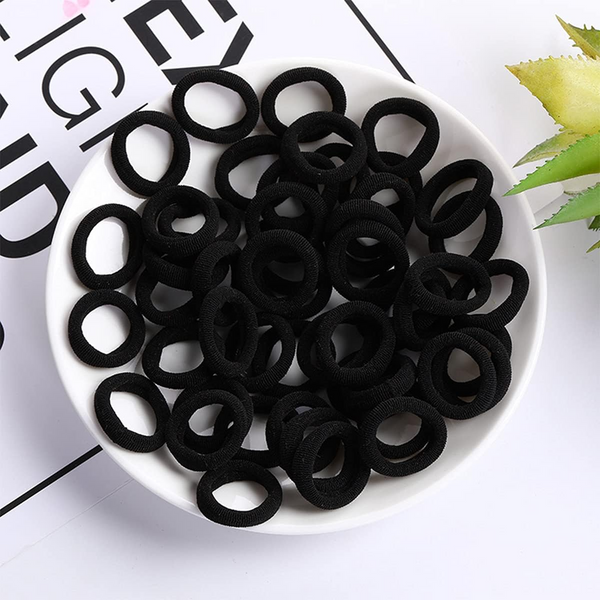 Black Color Tiny Seamless Elastic Hair Bands - 40Pcs