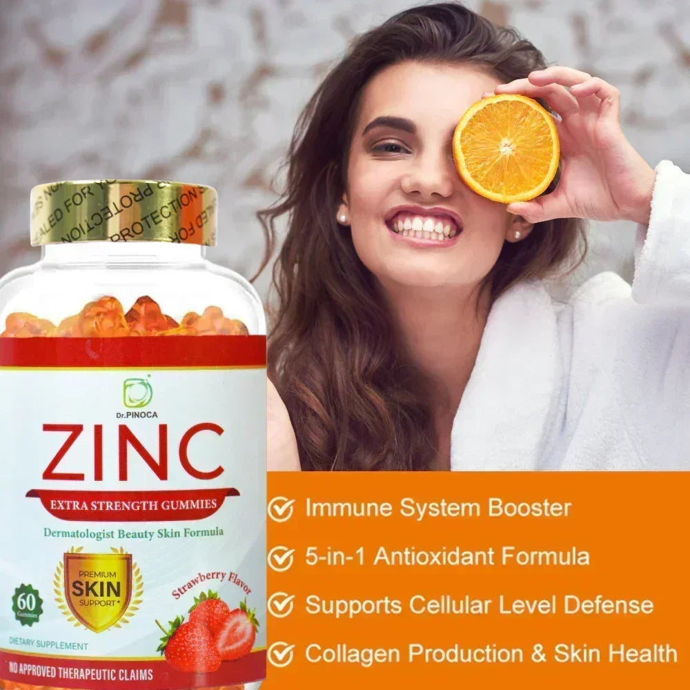 Dr. Pinoca Zinc Extra Strength Gummies Strawberry Flavour - 60 Gummies
