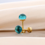 Golden Stainless Steel Colorful Zircon Stud Earrings - 123