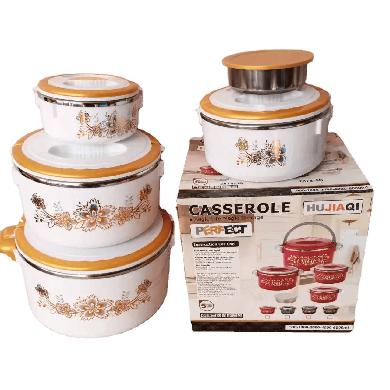 Kitchen Set Stainless Steel Thermos Box Container Food Warmer - 5 Pcs Set