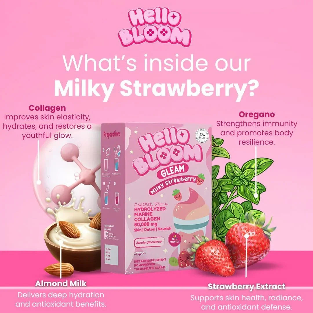 Hello Bloom Gleam Milky Strawberry Juice Drink - 10s × 18g (180g)
