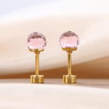 Golden Stainless Steel Colorful Zircon Stud Earrings - 123