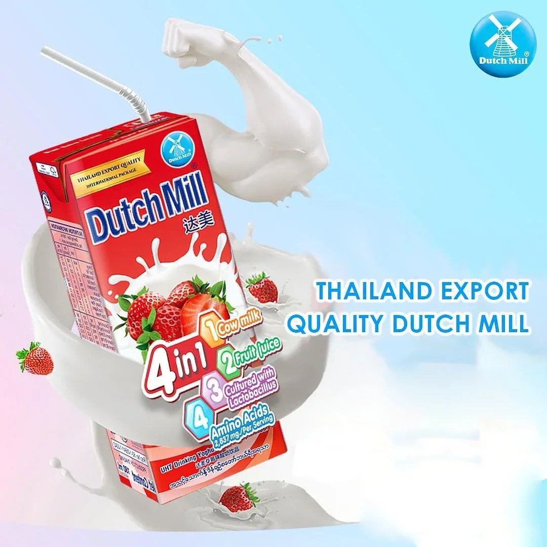 Dutch Mill Yoghurt Drink Strawberry Flavour - 180ml × 4 Pcs