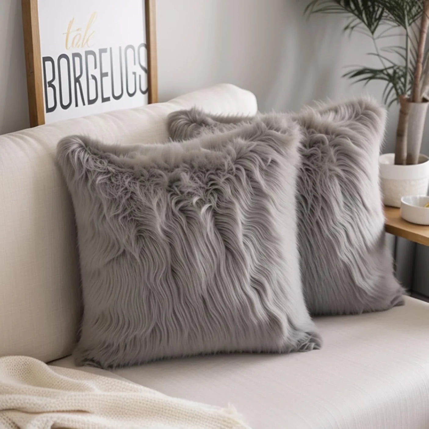 Solid Soft Plush Square Fuzzy Cushion K-66