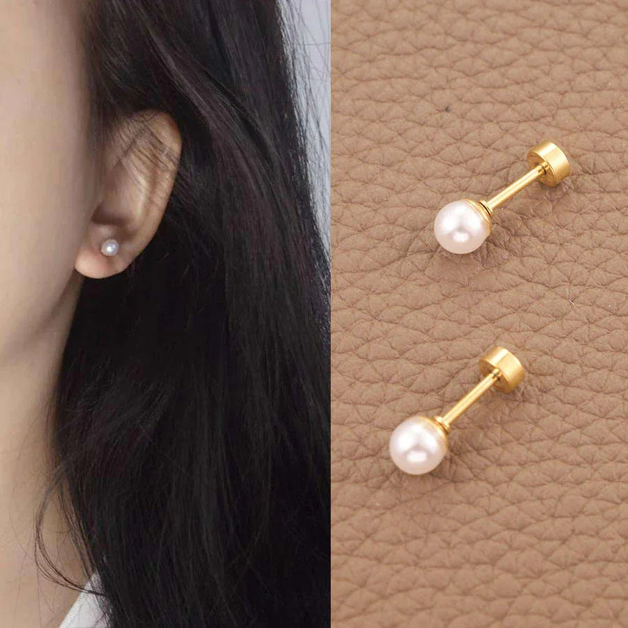 Golden Stainless Steel Stud Earings - 111