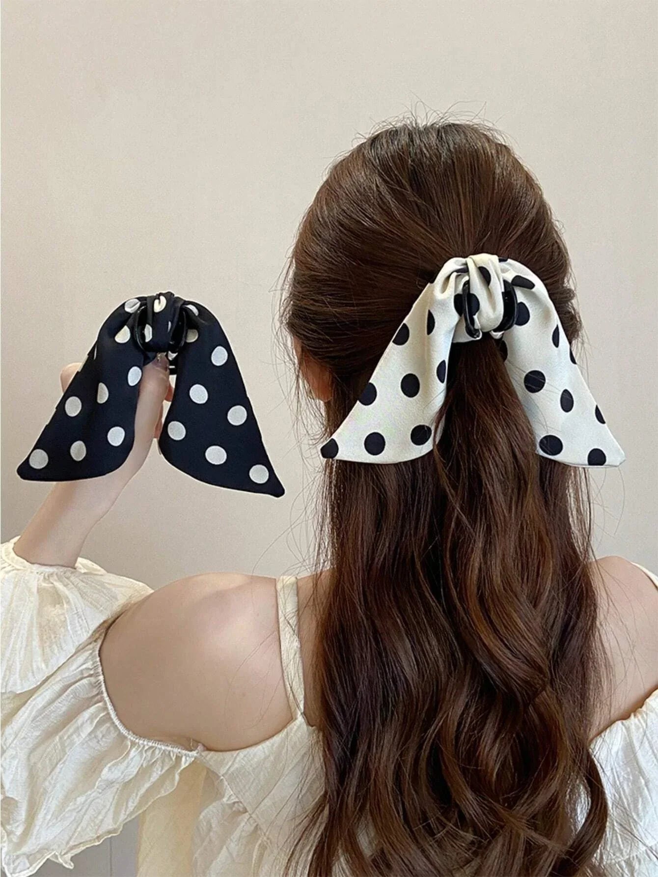 Vintage Classic Polka Dot Bow Hair Claw Clip 2pcs