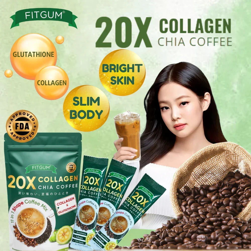 Fitgum Collagen Chia Coffee Mix - 12g x 10 Sachets