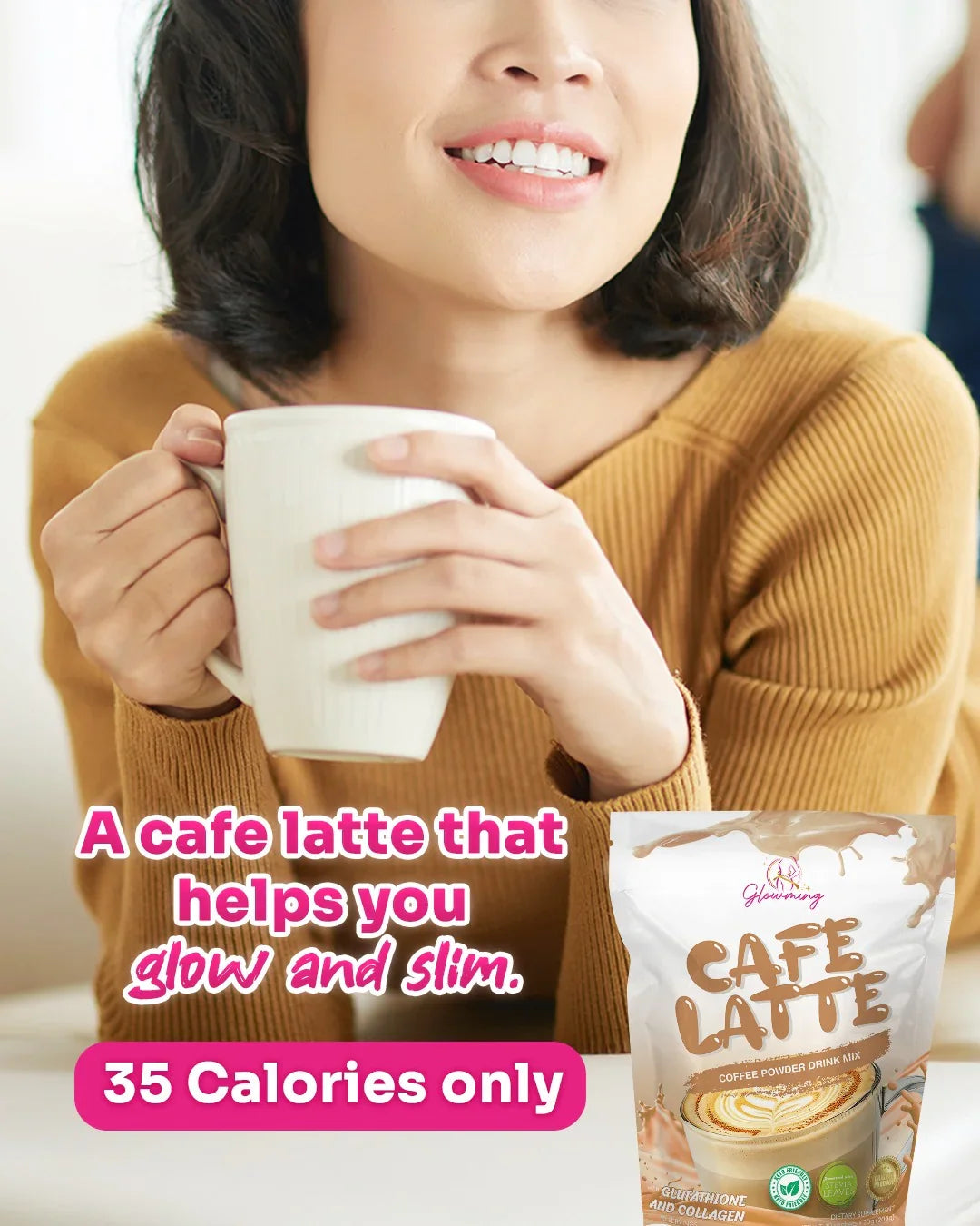 Glowming Cafe Latte Coffee Powder Drink Mix - 10 Sachets x 20g