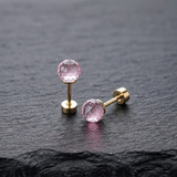 Golden Stainless Steel Colorful Zircon Stud Earrings - 123