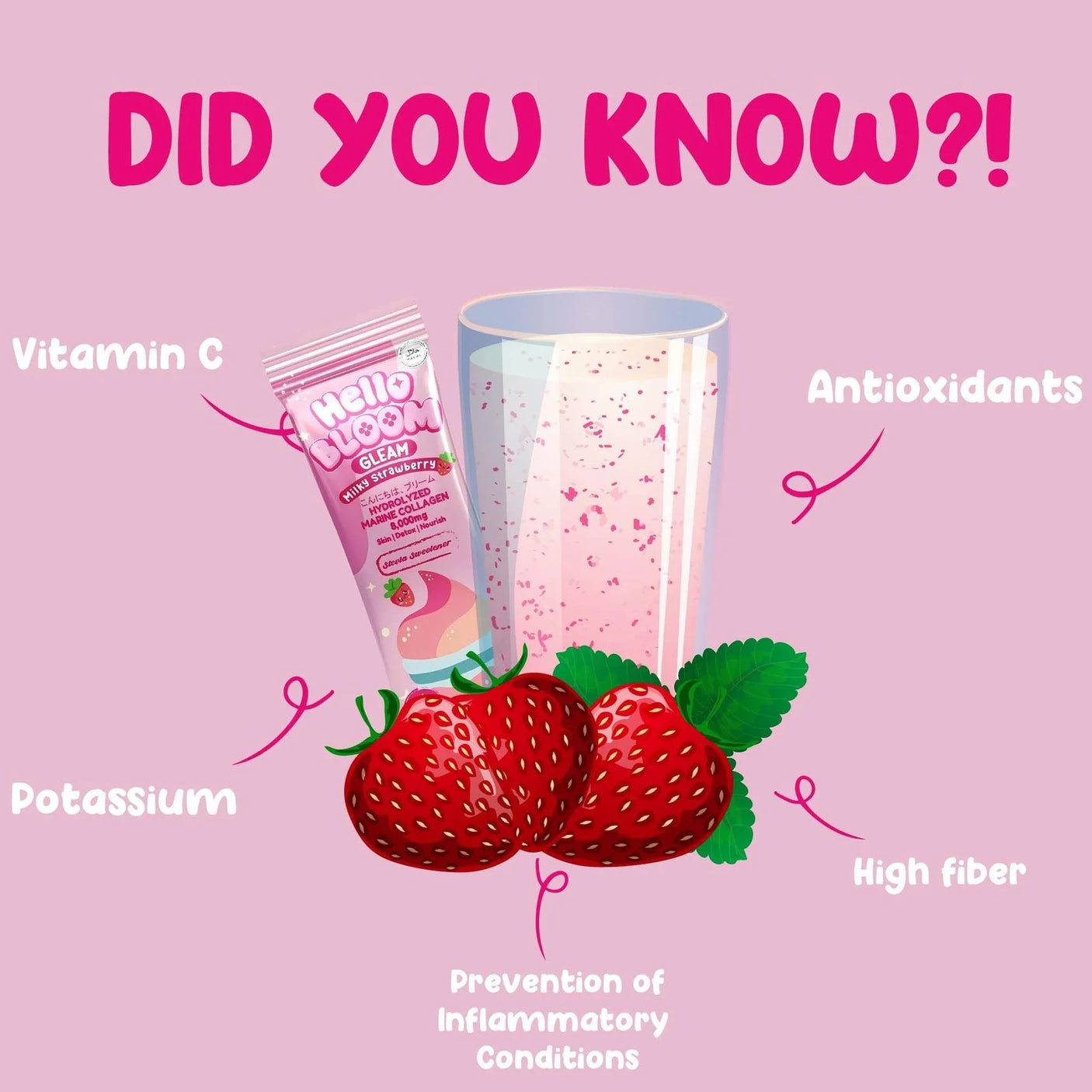 Hello Bloom Gleam Milky Strawberry Juice Drink - 10s × 18g (180g)