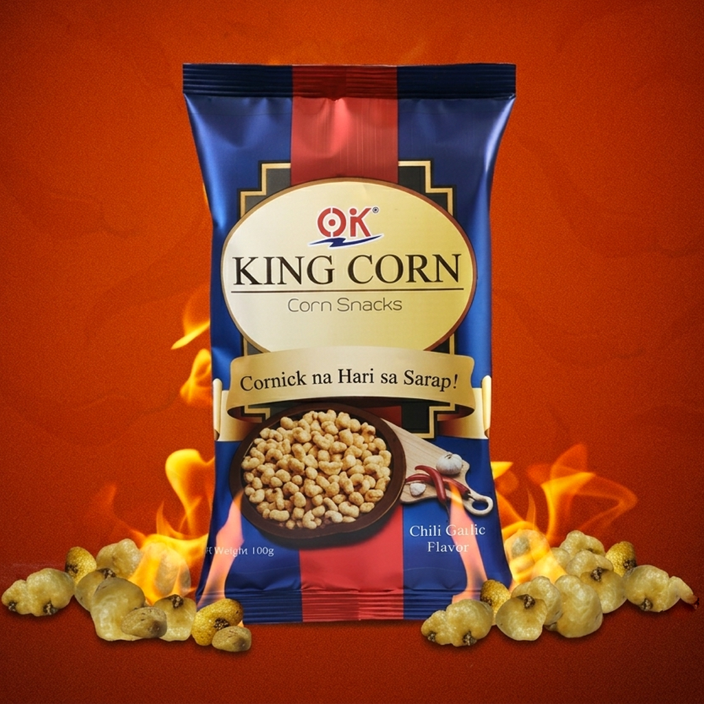 OK King Corn Chilli Garlic Flavour Snacks - 100g